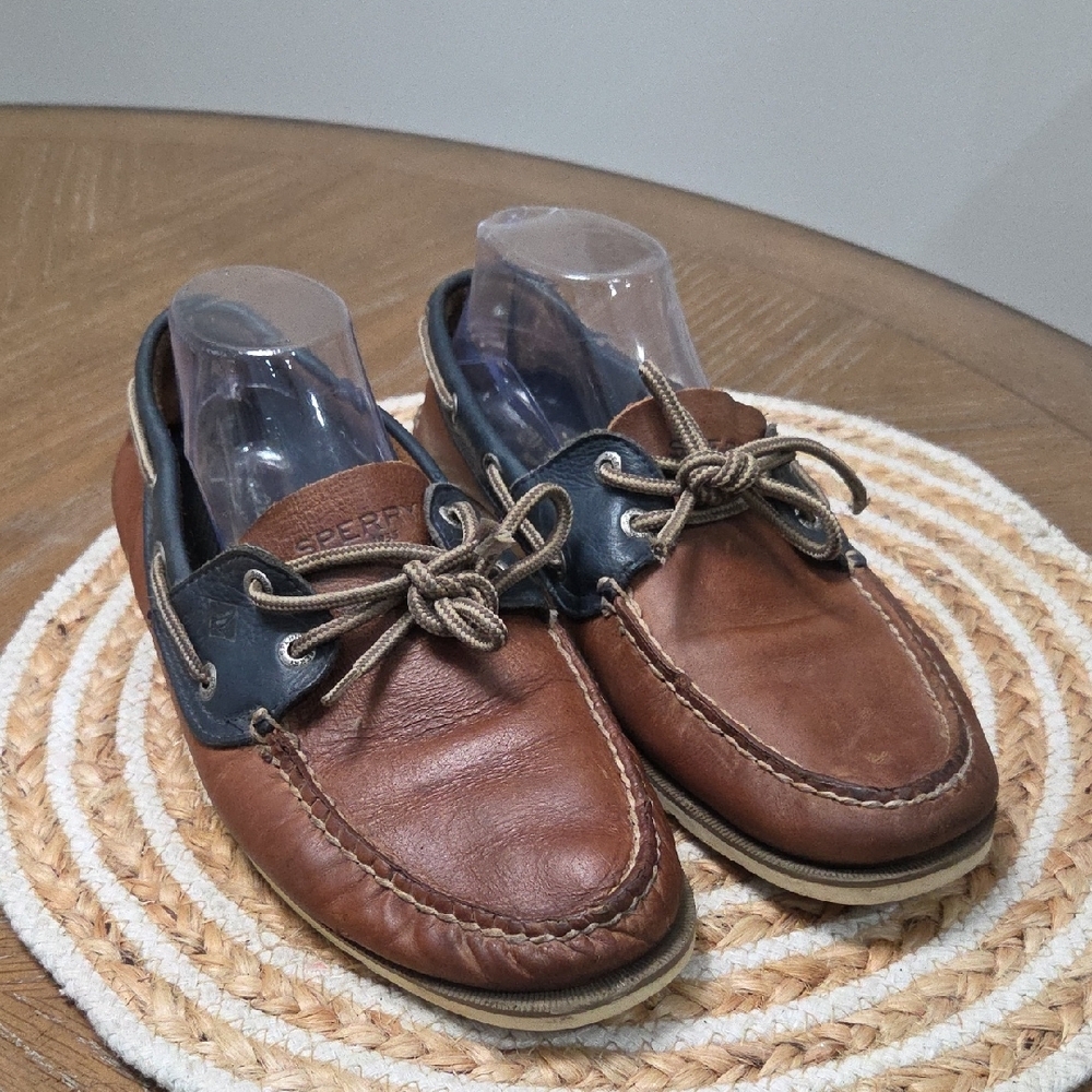 Sperry Mens Brown & Navy Leather Loafers, Size 10